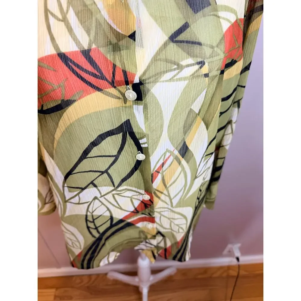 Alfred Dunner Women’s sheer abstract leaf-print button-down blouse size 12